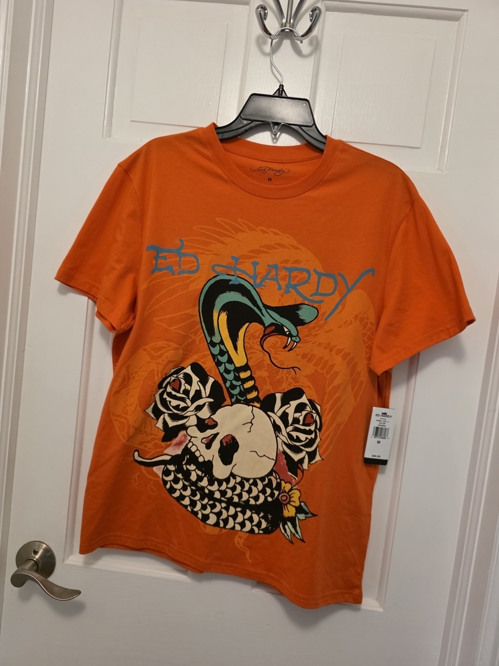 NWT Ed Hardy Orange Skull & Cobra Graphic Tee Size Medium Retail $40